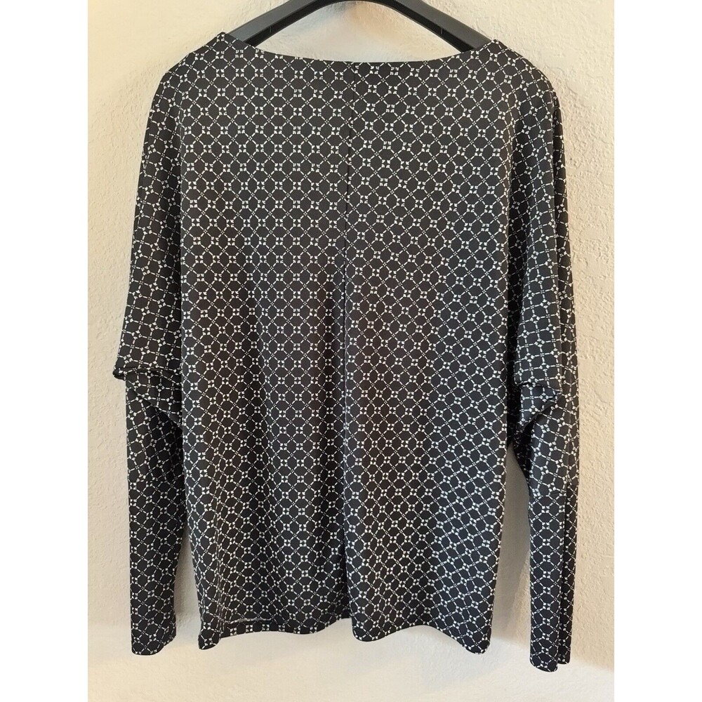 Worthington Long Sleeve Round Neck Blouse Color Black with White Designs Size L
